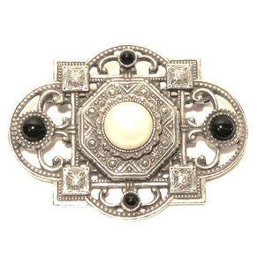 Traditional Oxidized Black Silver Afghani or Oriental Style Brooch